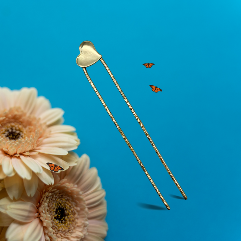 Small Heart Hair Fork | Brass