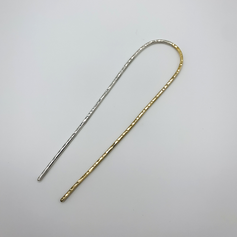 Large Hammered Hair Fork | Sterling Silver & Brass