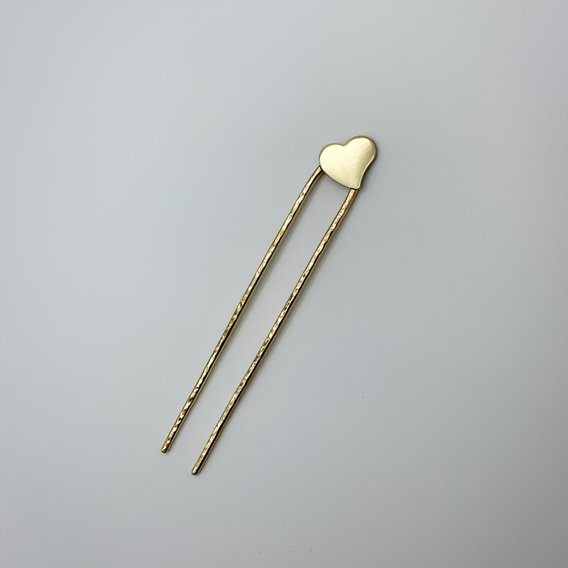Small Heart Hair Fork | Brass